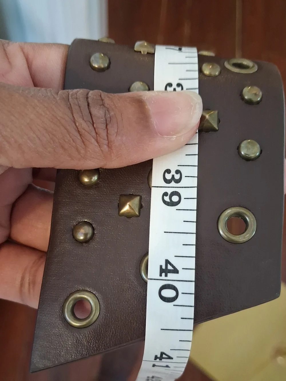 Brown Studded Wide Belt Boho Western Faux Leather Grommet Buckle Size Small
